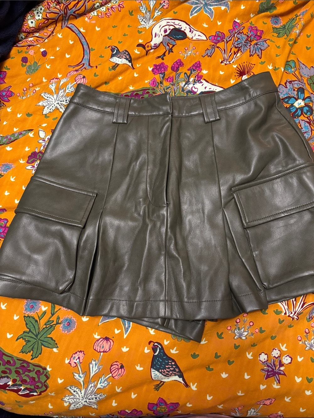 Avec Les Filles Olive Green Faux Leather Cargo Skort